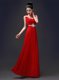 Chiffon Square Sleeveless Zipper Beading Prom Gown in Red  Chiffon Square Sleeveless Zipper Beading Prom Gown in Red