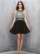 Scoop Black Chiffon Zipper Prom Dresses Sleeveless Knee Length Beading