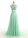 Beautiful Apple Green Zipper Halter Top Beading Chiffon Sleeveless Brush Train