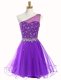 Fine A-line Prom Gown Purple One Shoulder Organza Sleeveless Mini Length Zipper