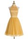 Fantastic Gold High-neck Neckline Beading Prom Evening Gown Sleeveless Zipper