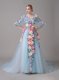 Traditional Half Sleeves Court Train Hand Made Flower Zipper Prom Evening Gown