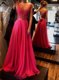 Comfortable Floor Length Red Prom Dresses Scoop Sleeveless Zipper