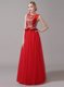 Scoop Red A-line Appliques Prom Evening Gown Zipper Tulle Sleeveless Floor Length