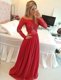 Noble Off The Shoulder Long Sleeves Prom Dresses Floor Length Appliques Red Chiffon