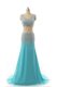 Glamorous Aqua Blue Sleeveless Asymmetrical Beading Zipper Evening Dress