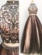 Glorious Beading and Ruching Prom Evening Gown Brown Zipper Sleeveless Floor Length