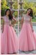 Traditional Scoop Cap Sleeves Zipper Baby Pink Chiffon
