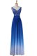 Unique Floor Length Blue Prom Party Dress Chiffon Sleeveless Lace