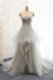 Silver Column/Sheath Ruching Dress for Prom Lace Up Chiffon Sleeveless With Train