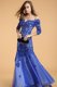 Off the Shoulder Royal Blue Mermaid Beading Prom Dresses Zipper Lace Sleeveless Floor Length