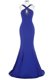 Mermaid Elastic Woven Satin Halter Top Sleeveless Brush Train Zipper Beading Prom Gown in Royal Blue