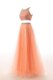 Hot Sale Scoop Beading and Belt Dress for Prom Orange Side Zipper Sleeveless Sweep Train
