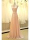 Delicate Organza Scoop Sleeveless Sweep Train Zipper Lace and Belt Prom Gown in Peach