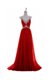 Red A-line Chiffon V-neck Sleeveless Beading and Belt Zipper Prom Party Dress Brush Train