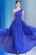 Classical One Shoulder Royal Blue Sleeveless Chiffon Side Zipper for Prom and Party