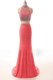 Ideal Watermelon Red Sleeveless Brush Train Beading and Appliques and Belt Prom Party Dress