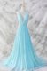 Baby Blue Sleeveless Brush Train Belt Prom Gown
