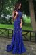 Glamorous Royal Blue Mermaid Scoop Sleeveless Lace With Brush Train Backless Beading and Lace Prom Evening Gown