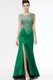 Dark Green Satin Zipper Prom Evening Gown Sleeveless Floor Length Sweep Train Beading and Appliques