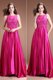 Bateau Sleeveless Floor Length Beading and Appliques Hot Pink Satin