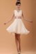 Peach Sleeveless Belt Mini Length Evening Dress