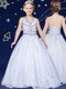 Stunning Ball Gowns Flower Girl Dresses White Halter Top Organza Sleeveless Floor Length Lace Up