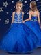 High End Royal Blue Lace Up Halter Top Beading Pageant Gowns For Girls Organza Sleeveless