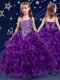 High Quality Ruffled Floor Length Ball Gowns Sleeveless Purple Child Pageant Dress Lace Up
