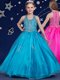 High Quality Blue Flower Girl Dresses Quinceanera and Wedding Party and For with Beading Scoop Sleeveless Zipper