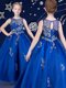 Scoop Floor Length Royal Blue Kids Formal Wear Organza Sleeveless Beading and Appliques