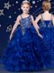 Sleeveless Organza Floor Length Lace Up Pageant Gowns For Girls in Royal Blue with Beading and Ruffled Layers