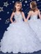 Fantastic White Girls Pageant Dresses Quinceanera and Wedding Party and For with Beading and Ruffles Halter Top Sleeveless Lace Up
