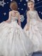 Scoop Floor Length Ball Gowns Long Sleeves White Pageant Gowns For Girls Zipper