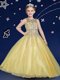 Scoop Gold Sleeveless Beading Floor Length Pageant Gowns For Girls