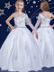 Ideal White Sleeveless Beading Floor Length Little Girls Pageant Dress