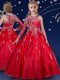 Best Floor Length Red Little Girl Pageant Dress Asymmetric Sleeveless Zipper