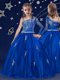 Bateau Sleeveless Little Girl Pageant Gowns Floor Length Beading Royal Blue Organza