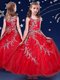 Red Ball Gowns Scoop Sleeveless Organza Ankle Length Zipper Beading and Appliques Flower Girl Dresses
