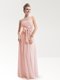 Enchanting Chiffon Strapless Sleeveless Zipper Ruching and Bowknot Prom Evening Gown in Baby Pink