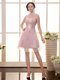 Mini Length Baby Pink Evening Dress High-neck Sleeveless Zipper
