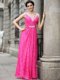 Hot Pink Lace Zipper Prom Gown Sleeveless Floor Length Beading and Lace