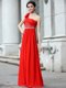 One Shoulder Coral Red Sleeveless Chiffon Zipper Prom Dresses for Prom and Party