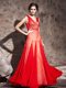 Exquisite Red Chiffon Zipper Straps Sleeveless Floor Length Prom Evening Gown Beading