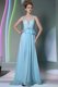 Scoop Light Blue Sleeveless Beading Floor Length Dress for Prom