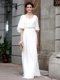 White Column/Sheath Square Half Sleeves Chiffon Floor Length Zipper Beading Prom Gown