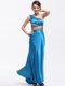 One Shoulder Baby Blue Sleeveless Elastic Woven Satin Side Zipper Prom Evening Gown for Prom and Party