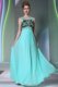Inexpensive Scoop Floor Length Side Zipper Dress for Prom Aqua Blue for Prom and Party with Beading