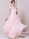Fashionable Baby Pink Chiffon Zipper Homecoming Dress Sleeveless Floor Length Beading