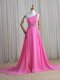 Edgy Rose Pink Column/Sheath Chiffon One Shoulder Sleeveless Beading Lace Up Evening Dress Brush Train